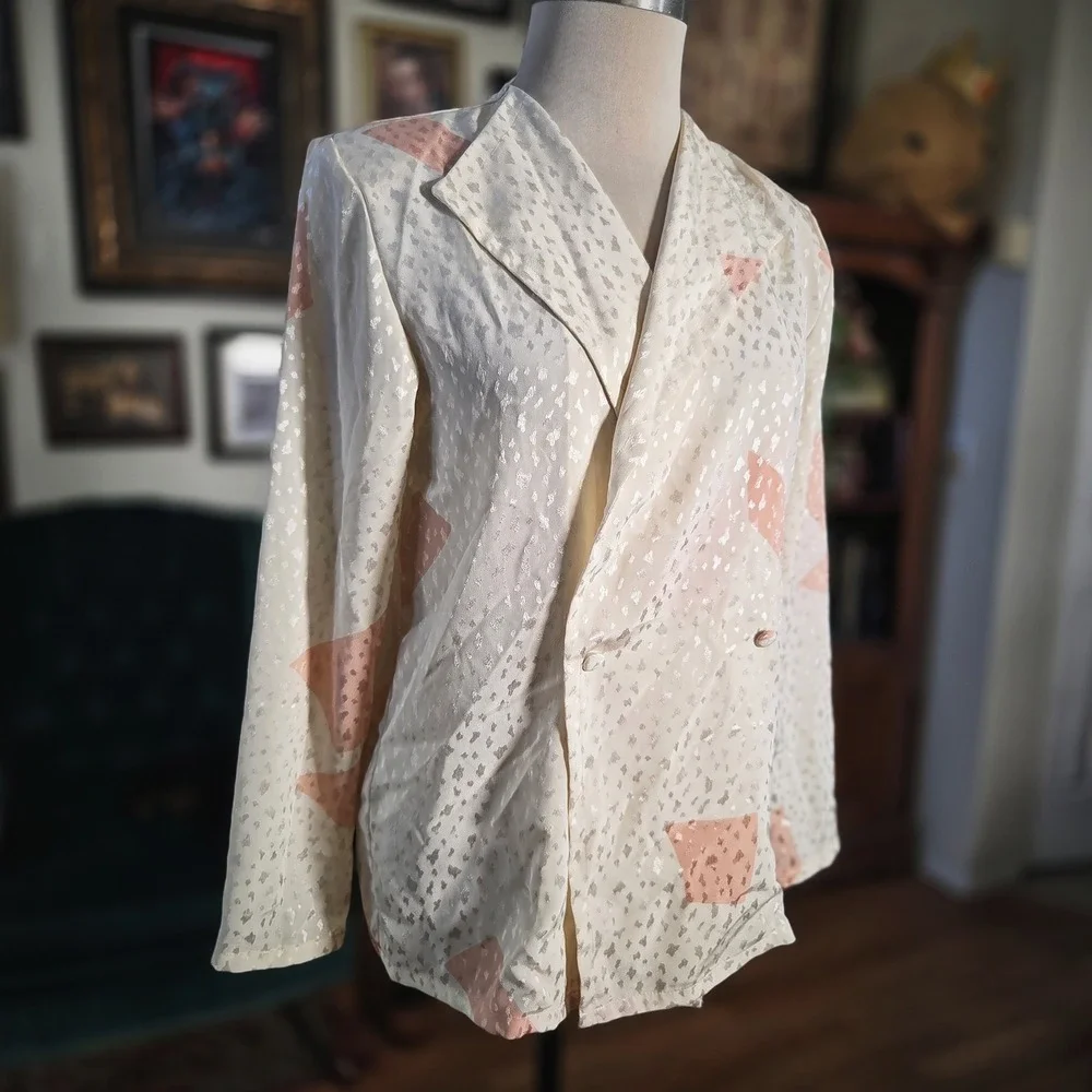 Vintage‎ 90s La Blanca Cream Blouse Blazer Lightweight Minimal Chic Retro